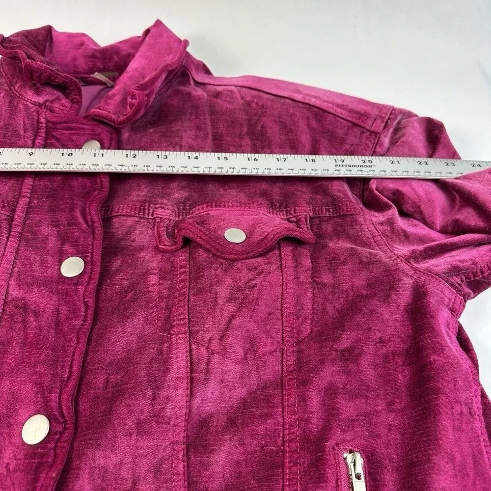 Free People Trucker Jacket Women XS/S Magenta Velvet Corduroy Snap Front Boho - Picture 6 of 15